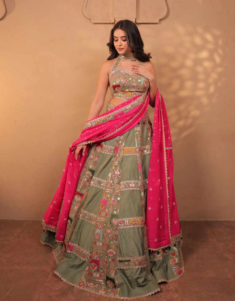 Georgette Lehenga with Hot Pink Dupatta
