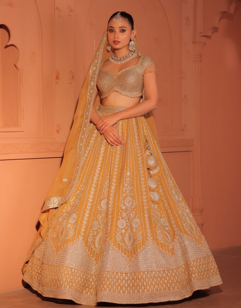 Golden Yellow Organza Lehenga