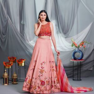 Buy Raw Silk Lehnga With Organza Patch At Best Price In India